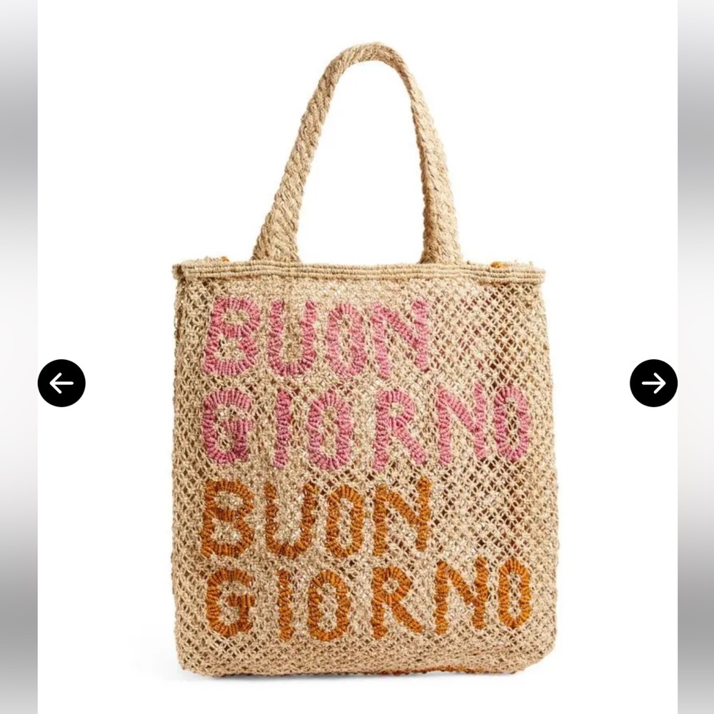 The Jacksons Buon Giorno Natural Woven Tote - Pink and Orange